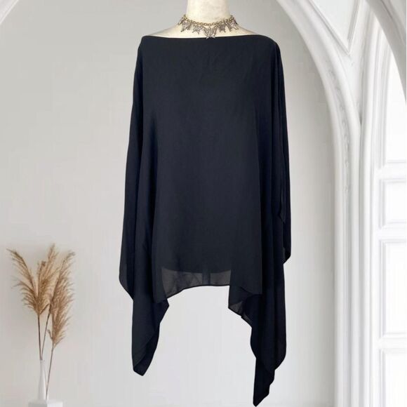 Vince Camuto Asymmetric Overized Whimsygoth Black Mesh Bat Sleeve Shawl Top OS - Picture 1 of 7